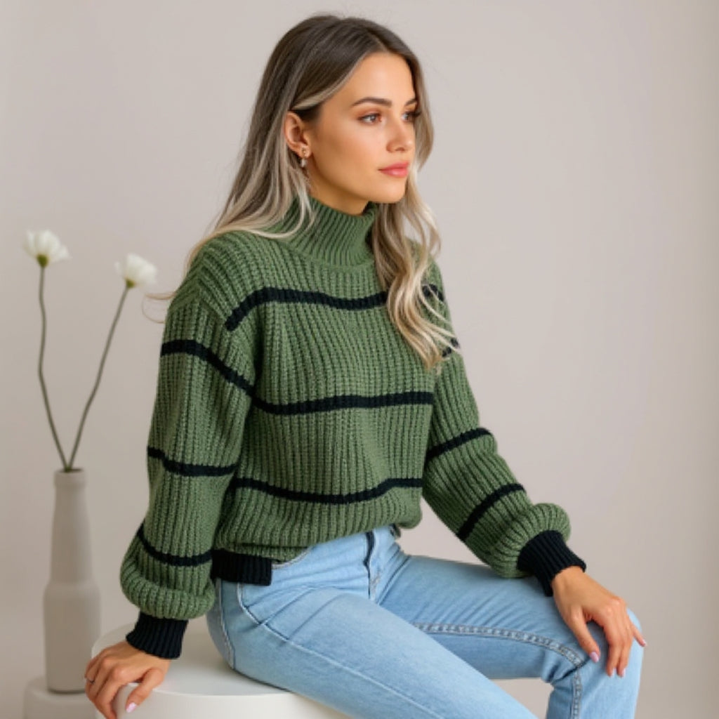 Loreta™ - megztinis aukštu kaklu ir juostelėmis