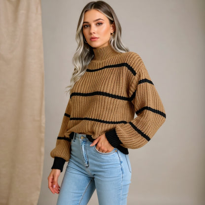 Loreta™ - megztinis aukštu kaklu ir juostelėmis